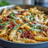 One-pot creamy tomato basil pasta with fresh basil and a velvety sauce.