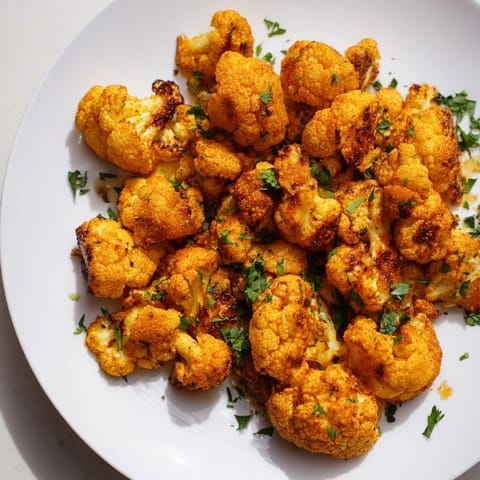 Golden-brown roasted cauliflower, seasoned with spices, perfect as a flavorful and healthy side.
