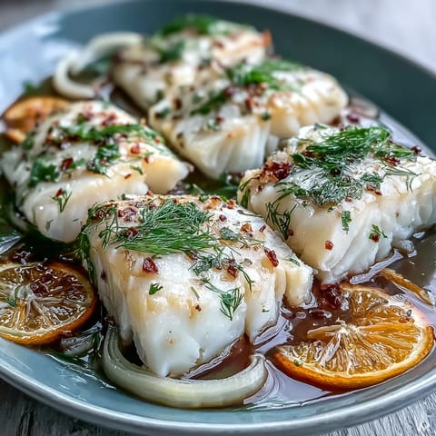 Silky poached cod with orange and fennel served over greens with a drizzle of aromatic cooking liquid.