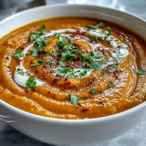 Vibrant orange Carrot and Lentil Soup simmering in a pot, featuring sweet carrots and protein-rich lentils seasoned with warm cumin and turmeric.