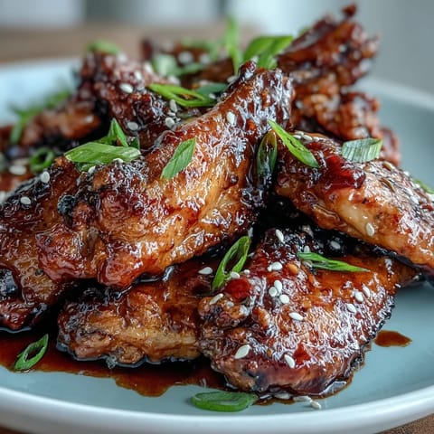 Sticky Coca Cola Chicken Wings are piled high in a black skillet, surrounded by a bubbling, reduced sauce for a rustic, home-cooked presentation. 