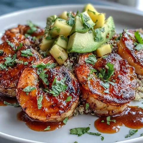 Tangy lime chili sauce drizzles over smoky grilled shrimp in these Fresh Shrimp and Creamy Avocado Bowls with Zesty Mango Salsa.
