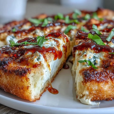 Freshly baked Hot Honey Ricotta Pizza emerges from the oven with golden, crispy crust edges and bubbling mozzarella cheese.