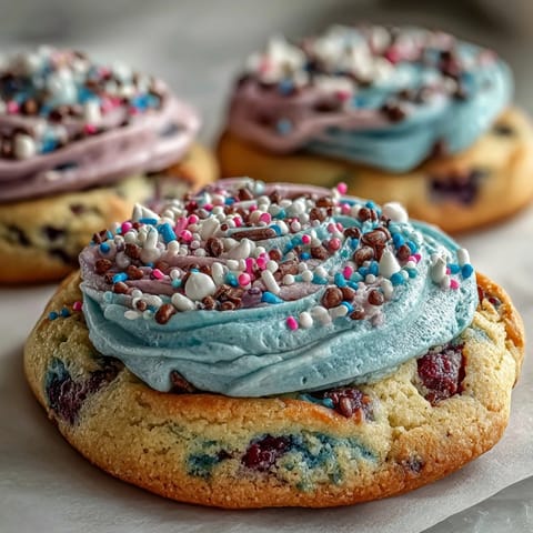 Delightful birthday cookies inspired by Cookie Run Kingdom, featuring marbled pastel dough and cheerful sprinkles.  