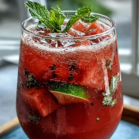 Refreshing watermelon lime sparkling punch with vibrant pink hue, fresh mint, and lime slices in a clear pitcher.