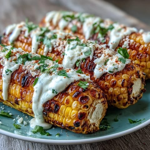 A steaming plate of Elote-Style Microwave Corn on the Cob with Cotija cheese, chili powder, and fresh cilantro garnish.