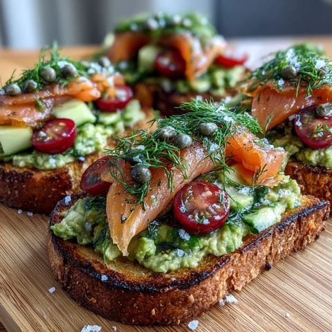 Vibrant Spring Brunch Avocado Toast Board with Smoked Salmon, featuring creamy avocado spread, delicate smoked salmon, and fresh toppings arranged for easy sharing.