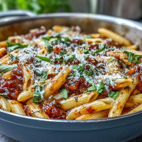 Creamy tomato basil pasta, rich and savory, perfect for an easy weeknight dinner.