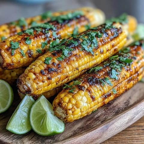 Golden grilled corn ribs glistening with chili lime butter, ready to serve.