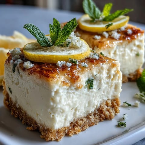 Creamy Skyr Lemon Cheesecake Bars, a refreshing no-bake dessert, garnished with berries.