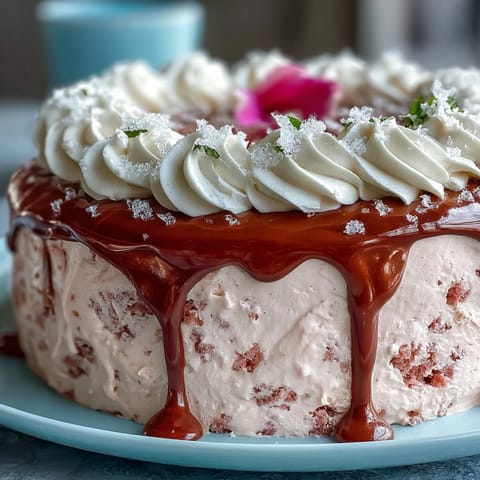 Delicate pink Bridal Shower Rosé Velvet Cake with glistening gold drip.