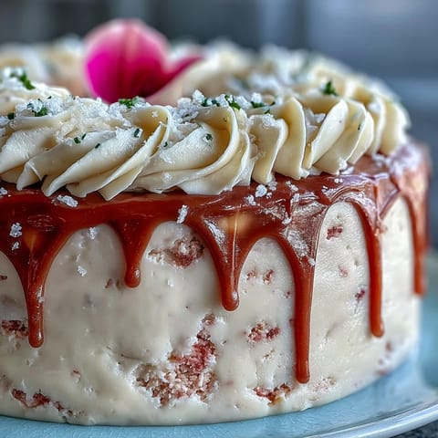 Elegant Rosé Velvet Cake with a stunning cream cheese frosting and edible gold.