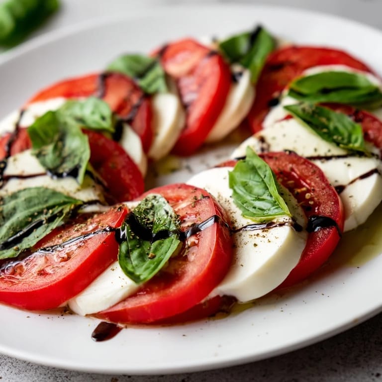 Fresh Caprese Salad, a simple Italian-American classic bursting with tomato, basil, and cheese flavors.