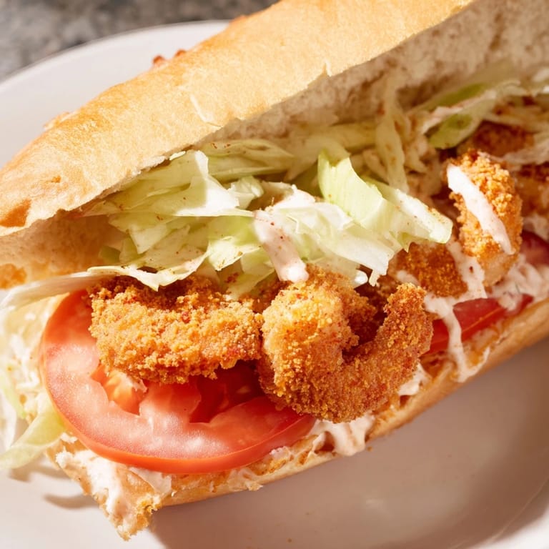 Classic Louisiana Shrimp Po Boy served on a soft roll, perfect for a satisfying meal.