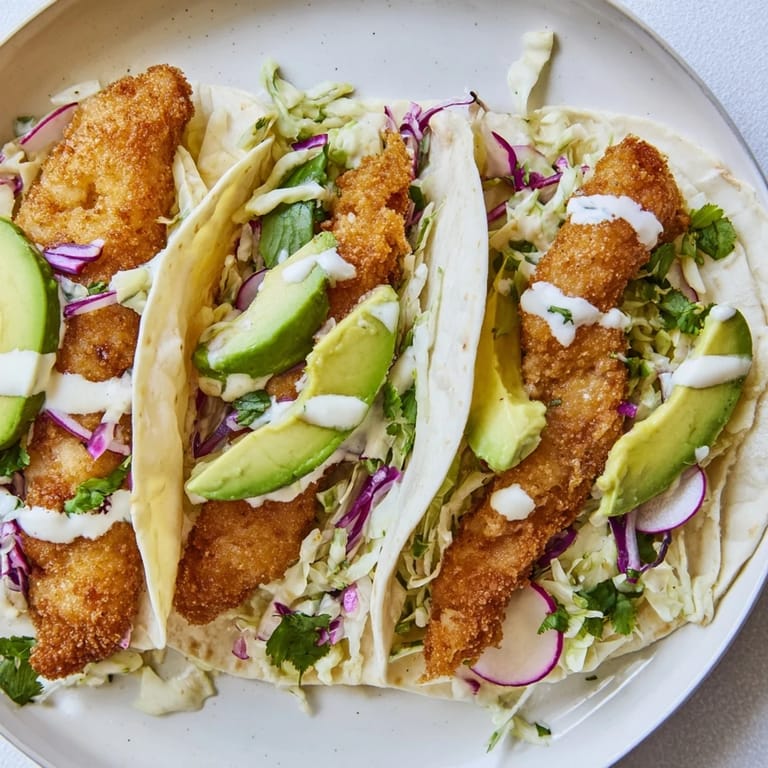 Close-up of freshly made Baja fish tacos, featuring crispy fish and zesty lime sauce, a delicious meal.