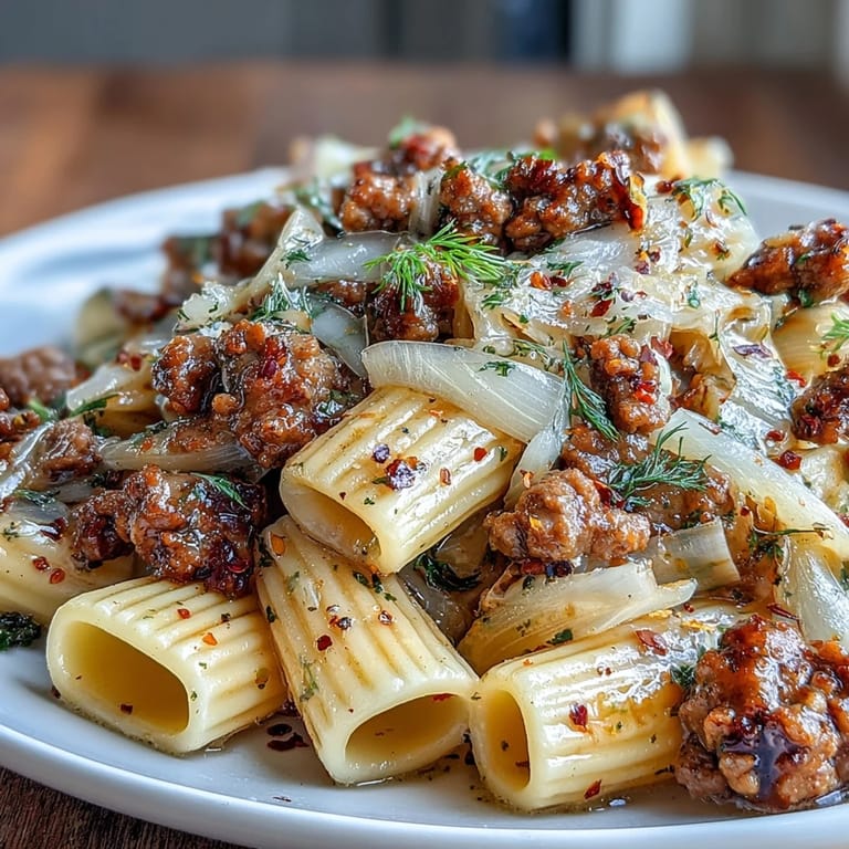 Hearty Winter Pasta with Sausage and Fennel, showcasing tender fennel and crumbled sausage.