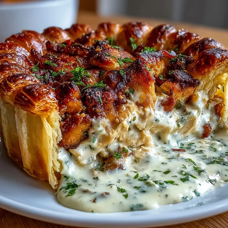 A slice of Chicken and Leek Pie shows rich sauce with vegetables, served on a rustic plate for a comforting dinner.