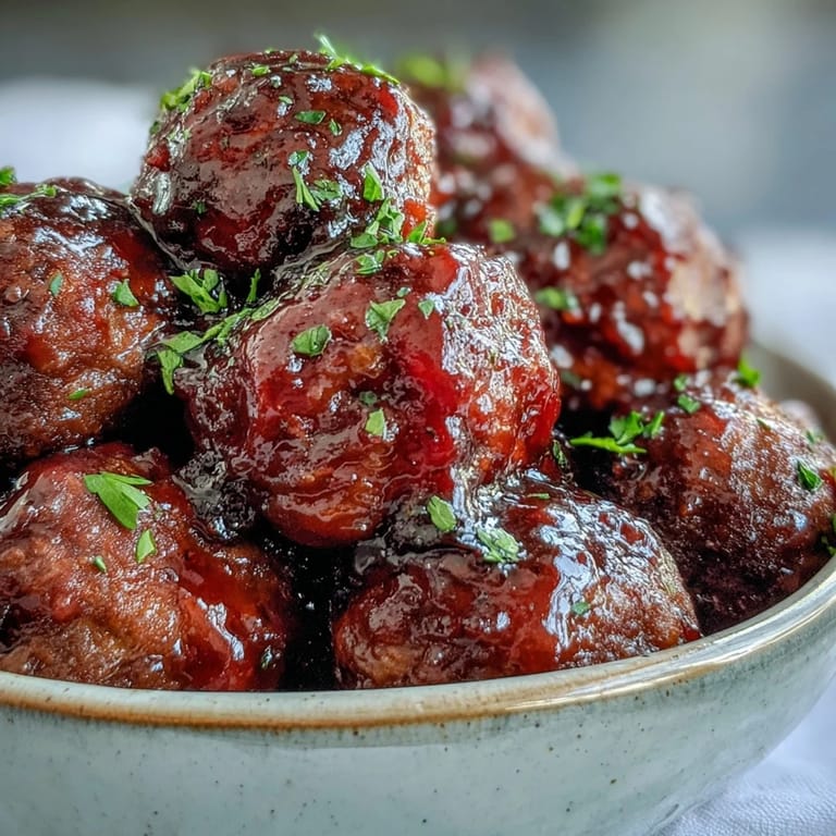 A bowl of Grape Jelly and Chili Sauce Meatballs topped with sesame seeds, served over steamed rice for a hearty dinner.