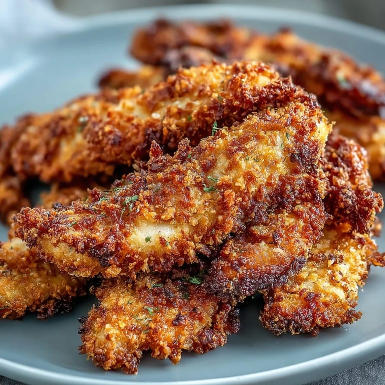 Juicy Air Fryer Chicken Strips resting on parchment paper with ketchup and lemon wedges.