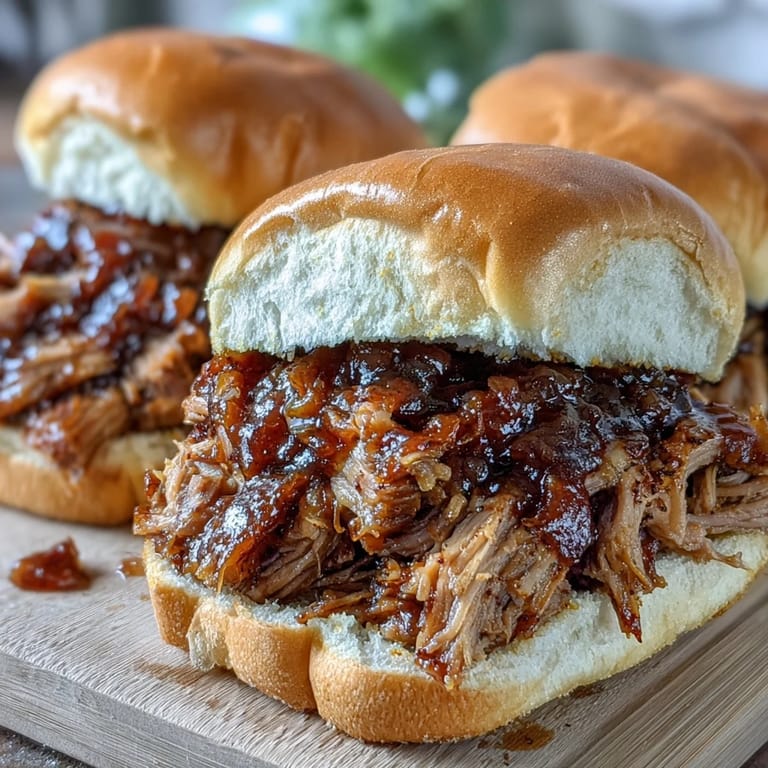 Easy slow cooker Applesauce Pulled Pork Sandwiches served warm with apple cider glaze.