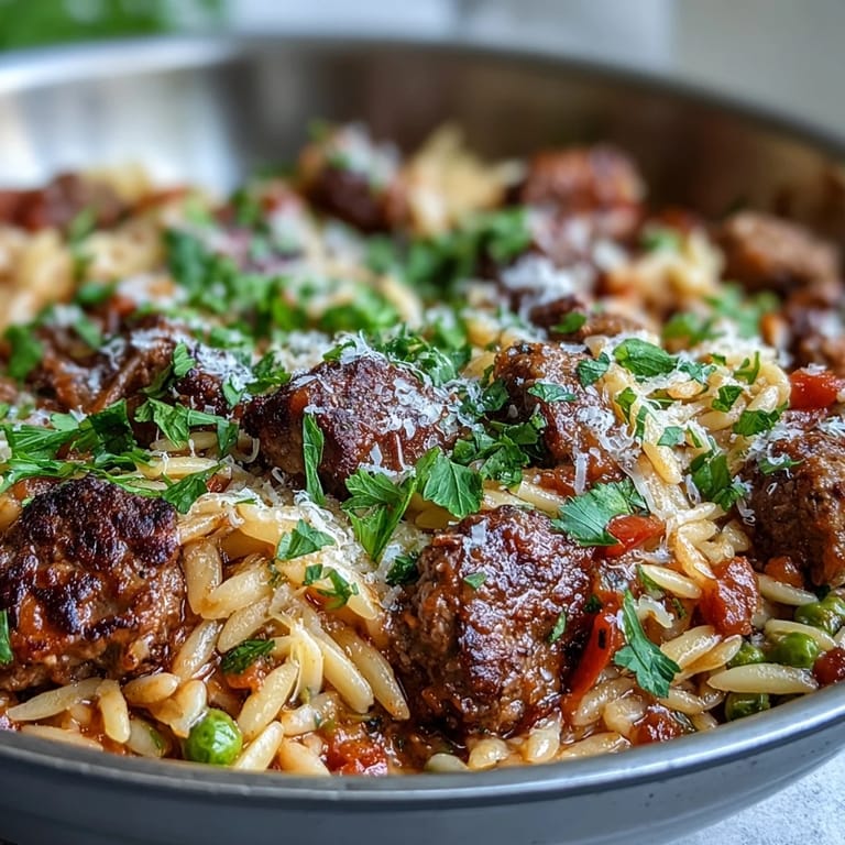 A bubbling pan of Comforting Ground Beef Orzo Dinner served with a side salad, perfect for weeknights.