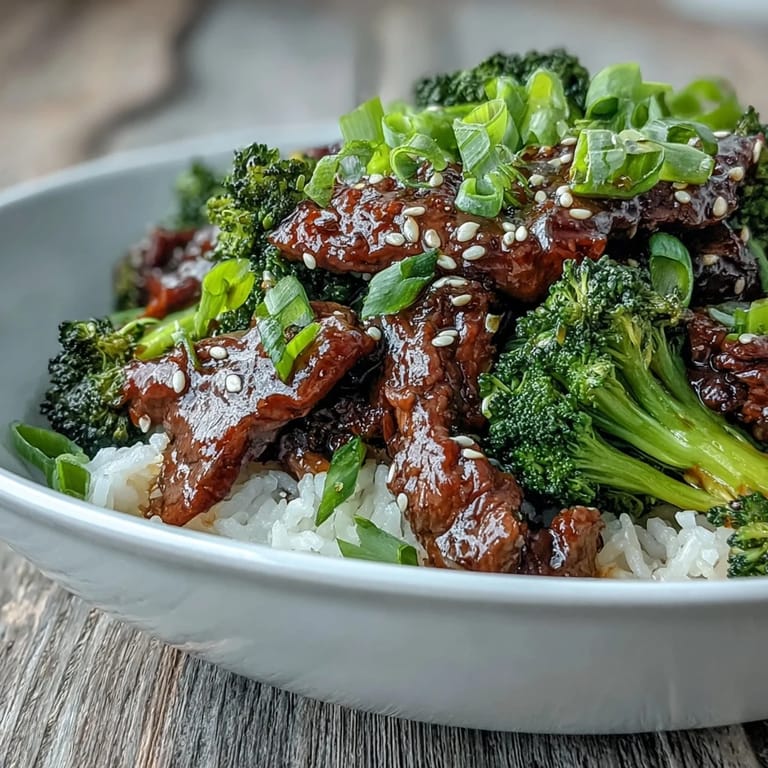 A close-up of a spoon lifting tender beef and crisp broccoli from jasmine rice in a homemade Beef and Broccoli Bowl.