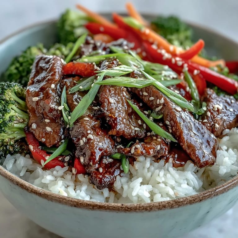 Sizzling skillet of tender beef and broccoli tossed in sweet teriyaki sauce, ready to serve.