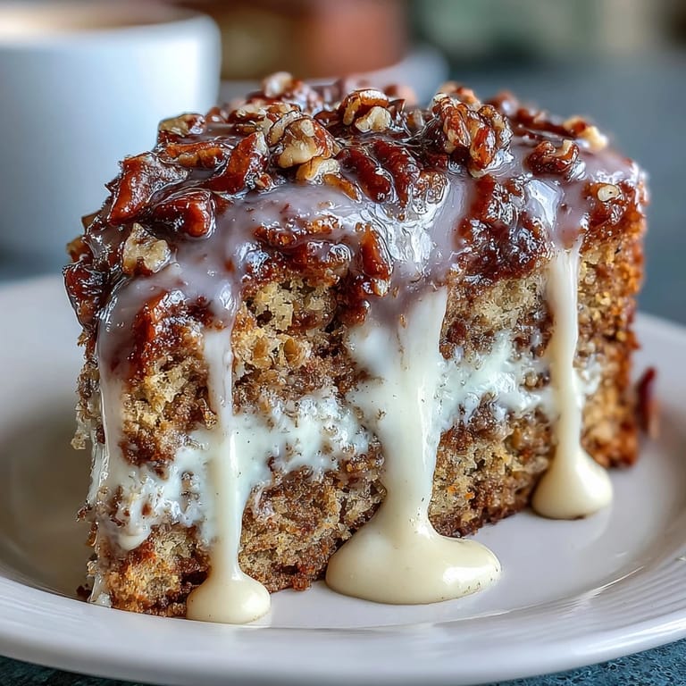 Layered carrot cake with cream cheese frosting, walnuts, and spring-inspired edible flowers