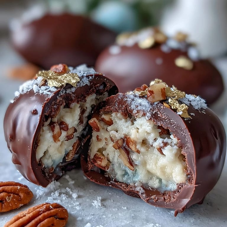 Festive Easter eggs made with strawberry-infused white chocolate, showcasing a luxurious crunch filling of nuts and crisped rice.