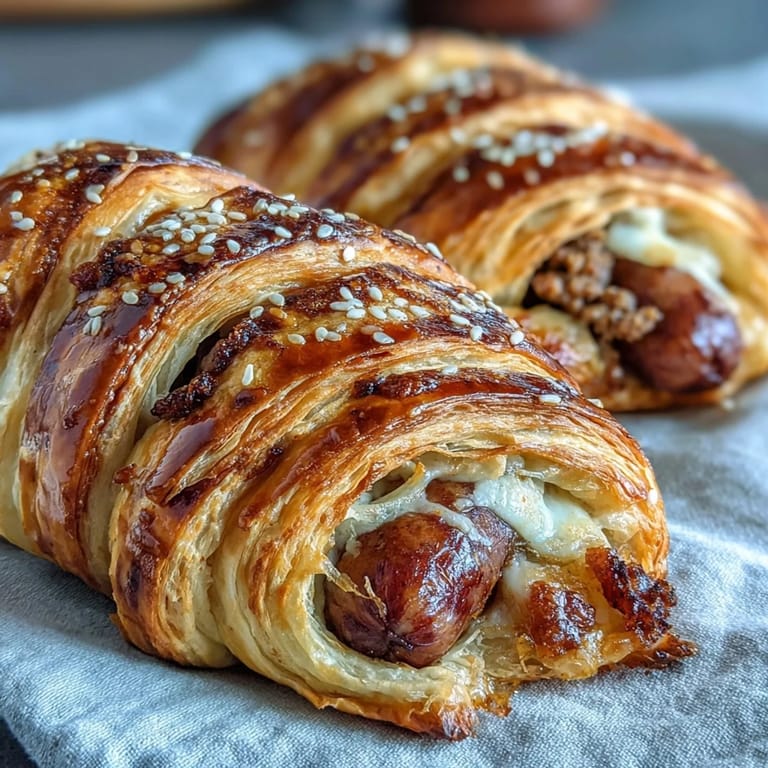 Plump cocktail sausages nestled in golden pastry blankets, ready for dipping in sweet and tangy honey mustard sauce on a party platter.  