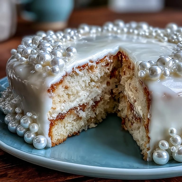 Elegant sheet cake adorned with smooth pearl fondant, featuring a shimmering finish and edible pearls for a special occasion.