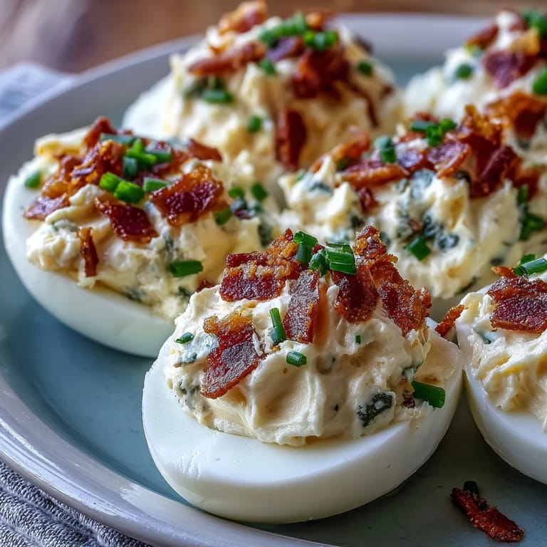 Creamy jalapeño popper deviled eggs feature tangy cream cheese, smoky paprika, and crunchy bacon for a crowd-pleasing party snack.