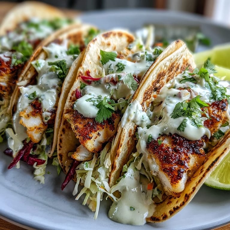 Warm tortillas filled with tender grilled fish, zesty coconut-lime marinade, and crisp vegetable slaw, garnished with fresh cilantro.