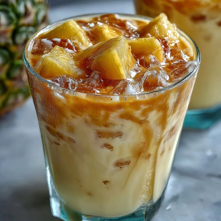 Tropical pineapple coconut agua fresca served in a clear pitcher, ready to refresh on a hot summer day.