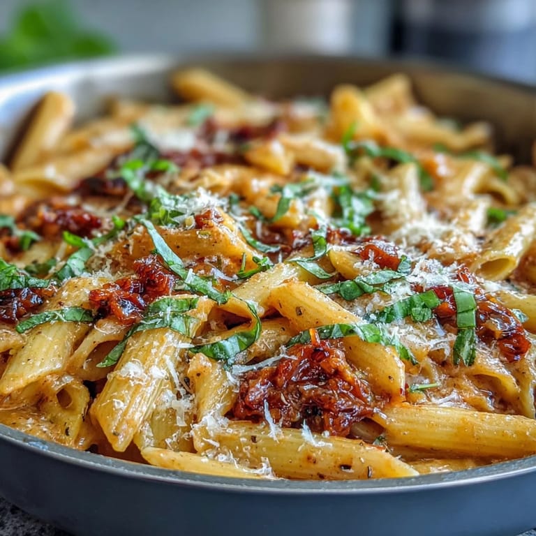 One-pot creamy tomato basil pasta with fresh basil and a velvety sauce.