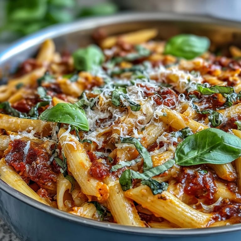 Hearty, delicious one-pot creamy tomato basil pasta ready in thirty minutes.