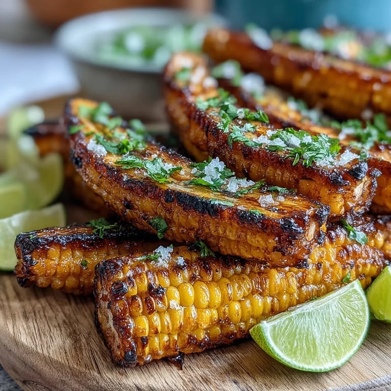 Juicy grilled corn ribs featuring charred edges and vibrant chili lime seasoning.