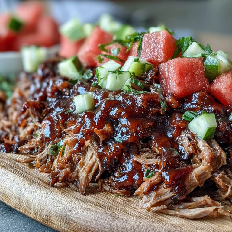 Delicious Juneteenth BBQ Pulled Pork served alongside a cool, crisp watermelon slaw.