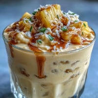 A vibrant glass of pineapple coconut agua fresca, chilled with ice and garnished with fresh mint and pineapple wedges.