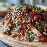 Juneteenth BBQ Pulled Pork piled high with refreshing watermelon slaw.