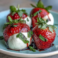 Fresh Strawberry Caprese Salad with Mozzarella, a vibrant dish with juicy strawberries and creamy cheese.